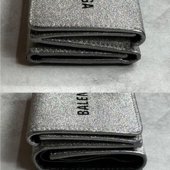 BALENCIAGA Silver Glitte Everyday Mini leather Wallet, EUC - Picture 6 of 10